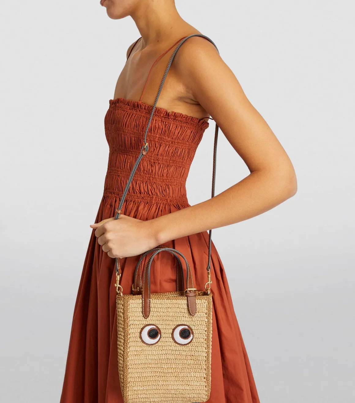 AH N/S Tote in Mini Eyes in Natural Raffia