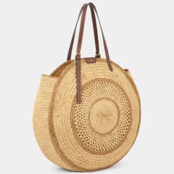 AH Round Bow Tote in Natural Raffia
