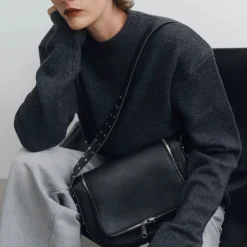 AH Vere New Shoulder Bag with Studs in Black