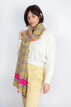 ANNA 603 Himalaya Check Print Scarf in Yellow Multi