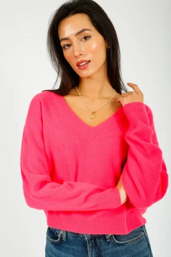 AV Raxow V Neck Knit in Hortensia Fluro