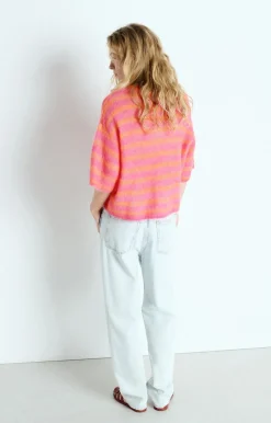 AV Nenbay SS Stripe Knit in Orange, Hibiscus