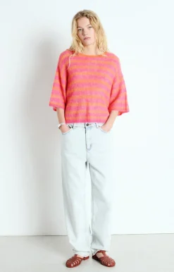 AV Nenbay SS Stripe Knit in Orange, Hibiscus