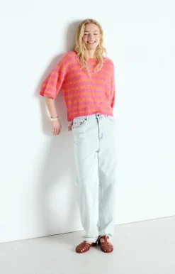 AV Nenbay SS Stripe Knit in Orange, Hibiscus