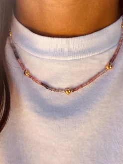 BON BON Mixed Spinel Necklace with Gold Hearts