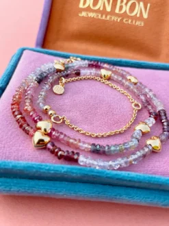 BON BON Mixed Spinel Necklace with Gold Hearts