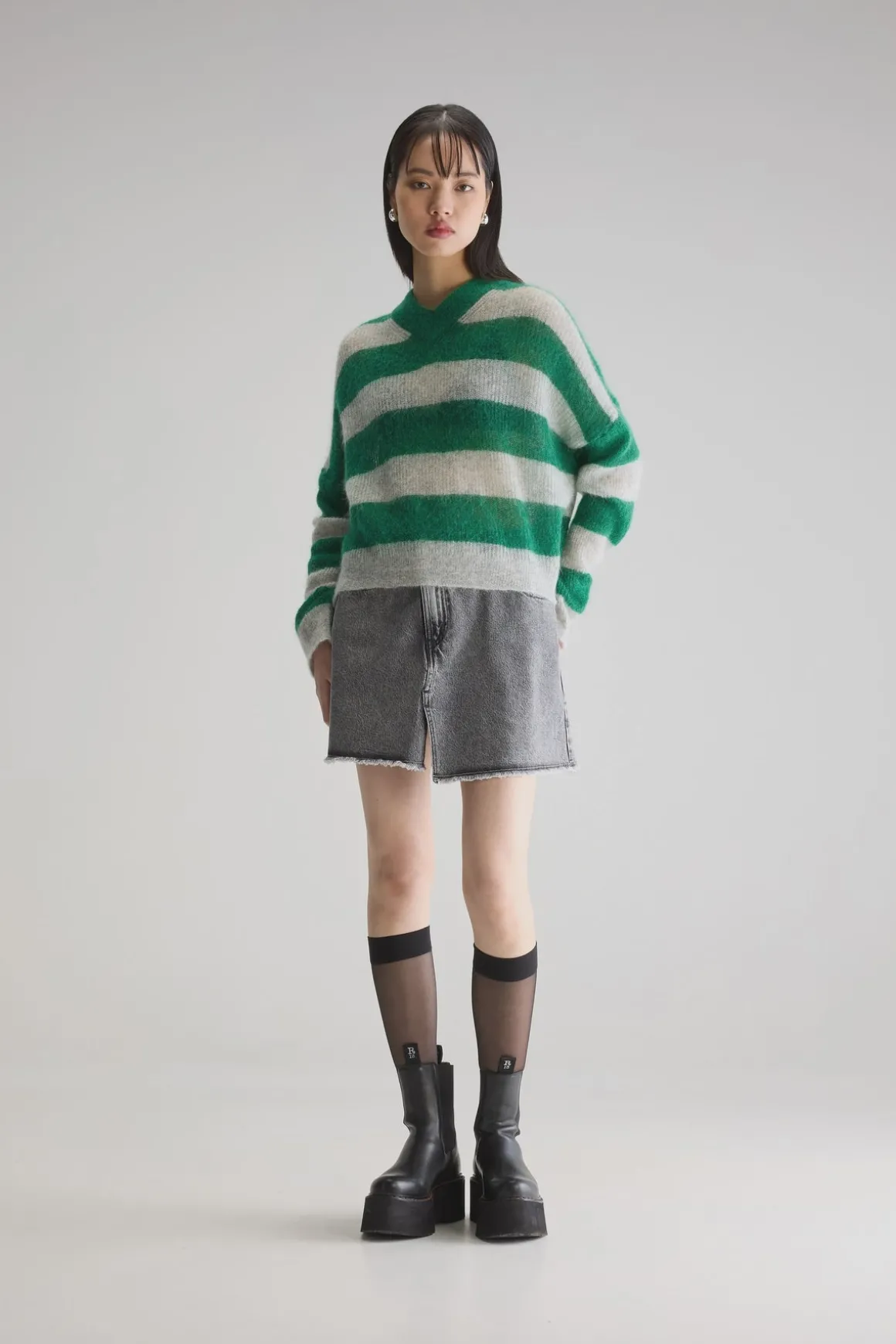 BR Arvy Knit in Green, Grey Stripe