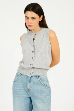 C-RUSH Stevie Button Up Tank in Fluffy Grey