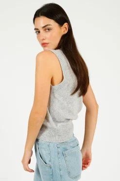 C-RUSH Stevie Button Up Tank in Fluffy Grey