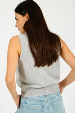 C-RUSH Stevie Button Up Tank in Fluffy Grey