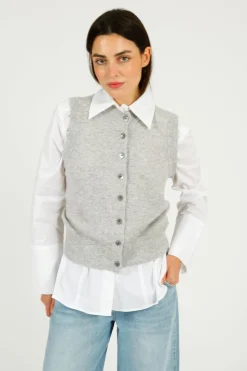 C-RUSH Stevie Button Up Tank in Fluffy Grey