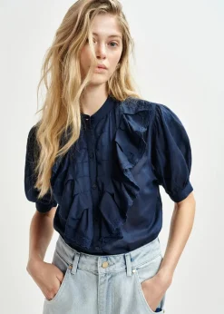 EA Hamadeus Ruffle Detail Shirt in Dark Sapphire