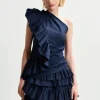 EA Haven Asymmetric Ruffle Top in Dark Sapphire