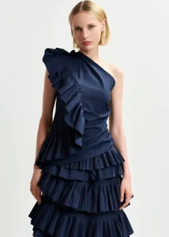 EA Haven Asymmetric Ruffle Top in Dark Sapphire
