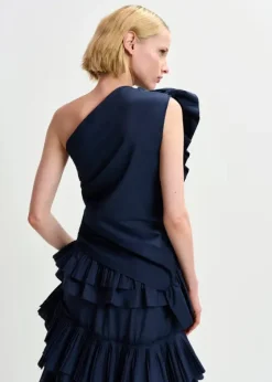 EA Haven Asymmetric Ruffle Top in Dark Sapphire