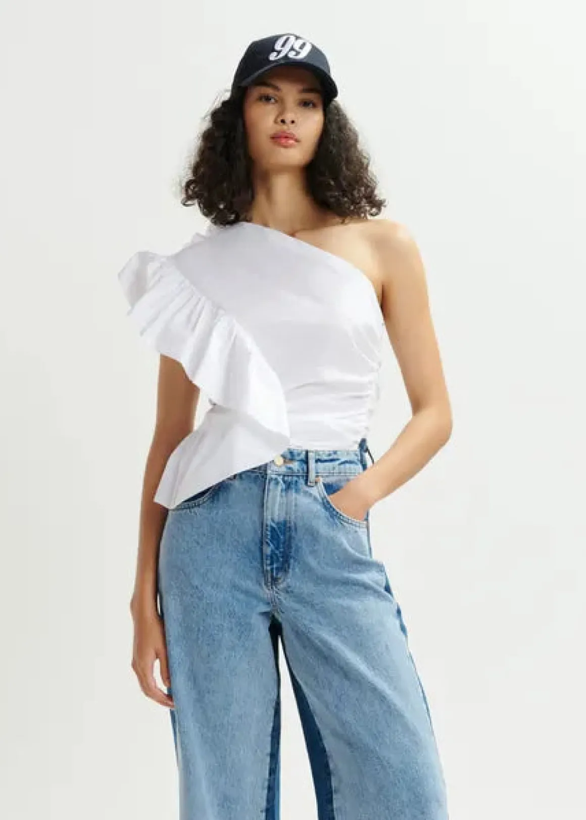 EA Haven Asymmetric Ruffle Top in White