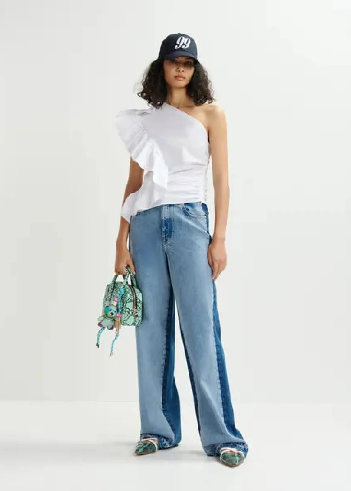 EA Haven Asymmetric Ruffle Top in White