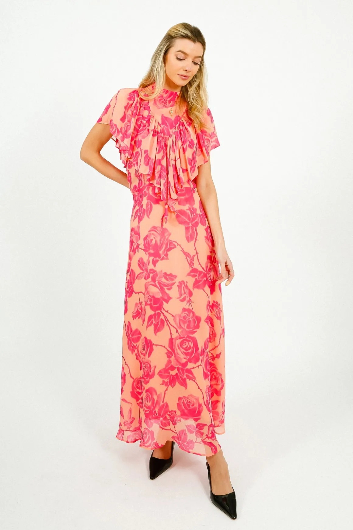 EA Honolulu Ruffle Midi Dress in Marzipani
