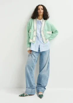 EA Hoola Cropped Fringe Jacket in Neptune Green