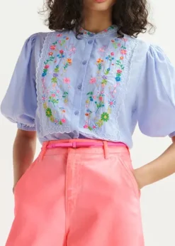 EA Horange Embroidered Shirt in Aqua Blue