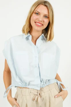 EP BL3406 Gathered Shirt Blouse in Sky