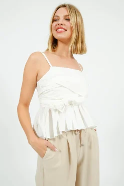 EP BL3408 Tie Front Blouse in White