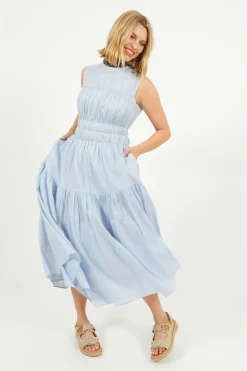 EP DR2605 Triple Gathered Dress in Sky