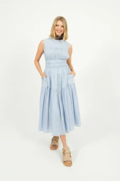 EP DR2605 Triple Gathered Dress in Sky