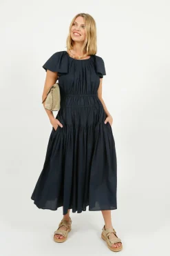 EP DR3405 Wide Shoulder Dress in Navy