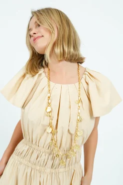 EP DR3405 Wide Shoulder Dress in Butter