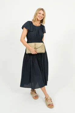 EP DR3405 Wide Shoulder Dress in Navy