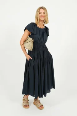 EP DR3405 Wide Shoulder Dress in Navy