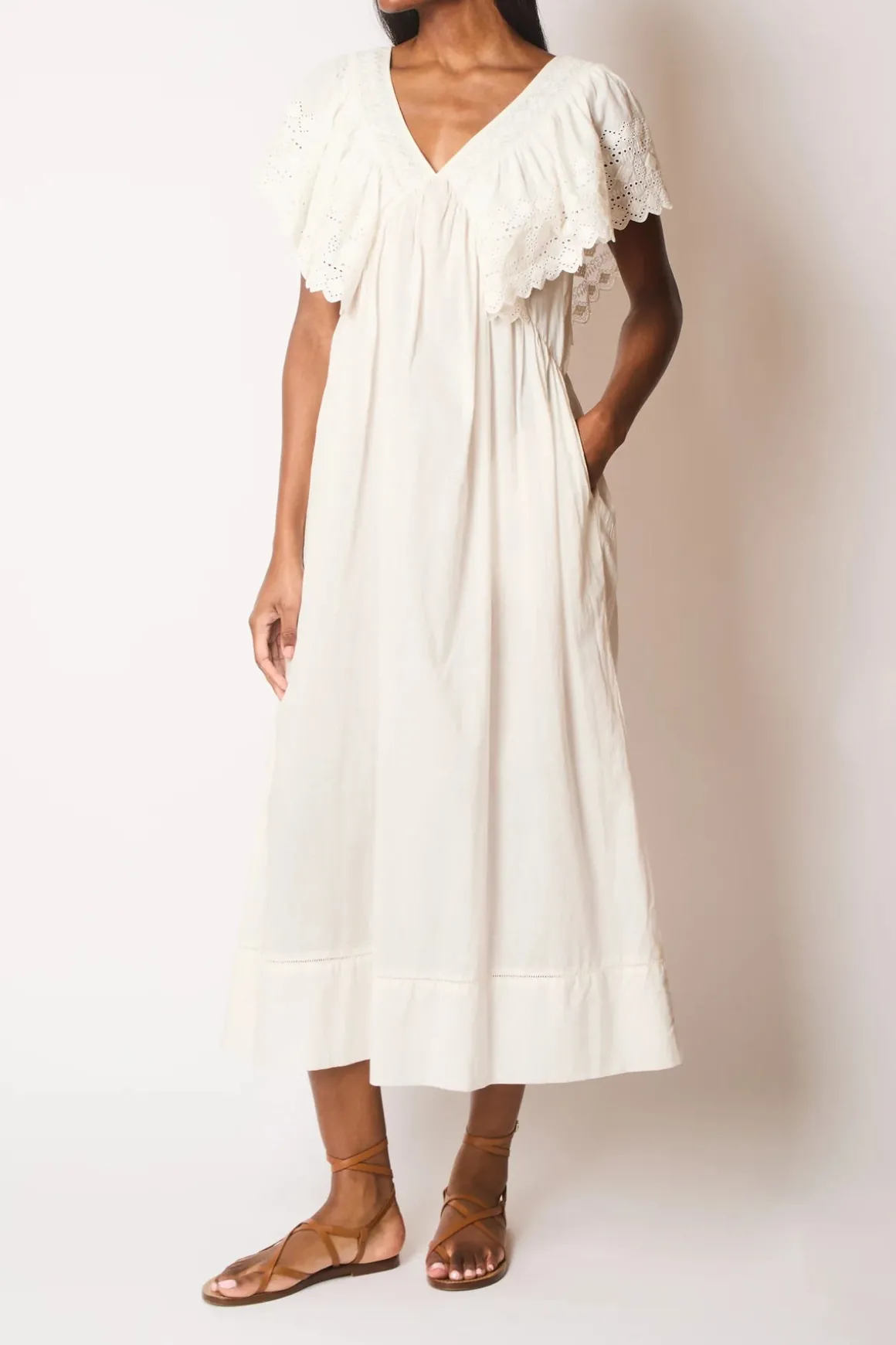 FAUNE Camelia Cotton Voile Dress in Vintage White
