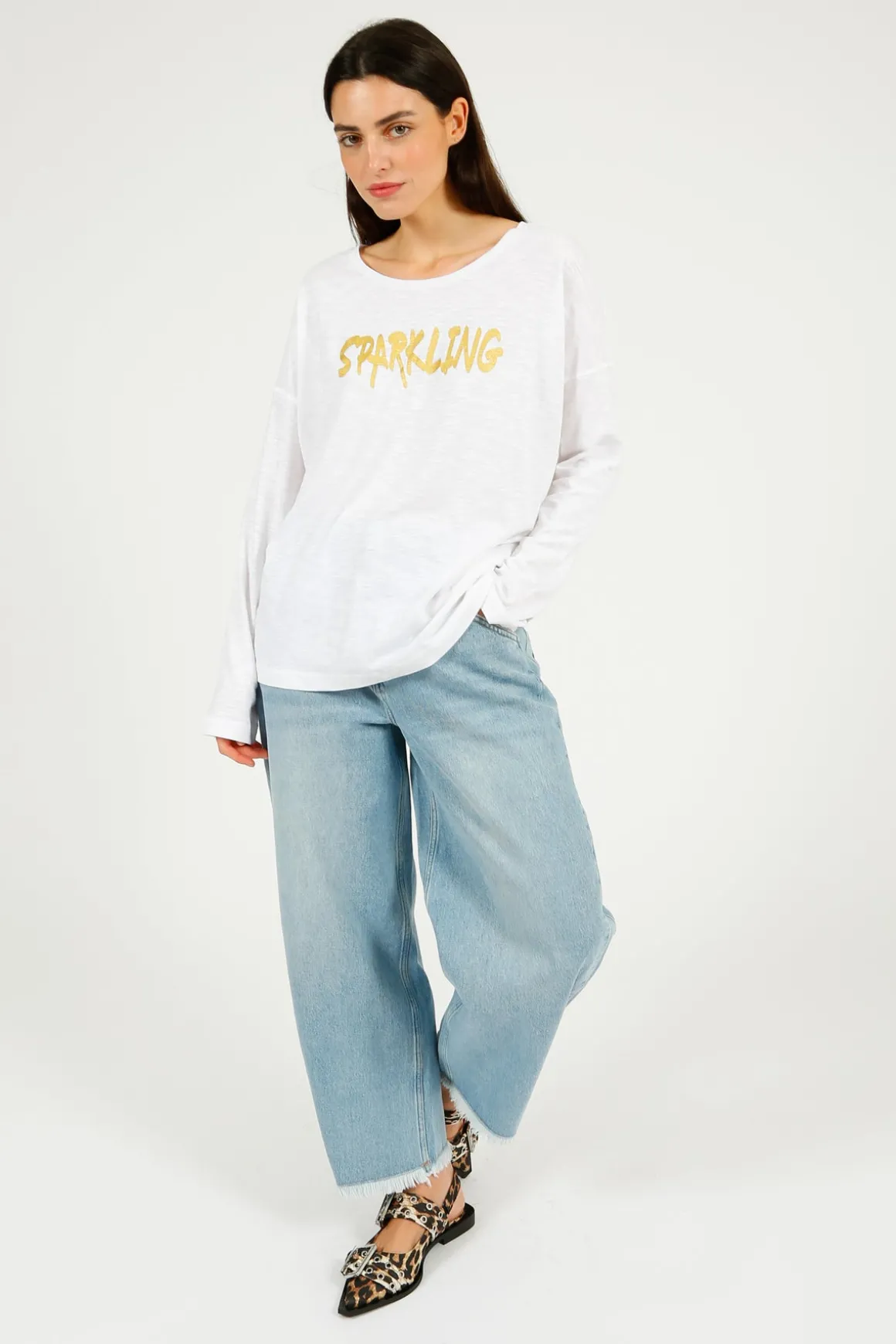 FWP Sparkling Sweatshirt in White, Gold