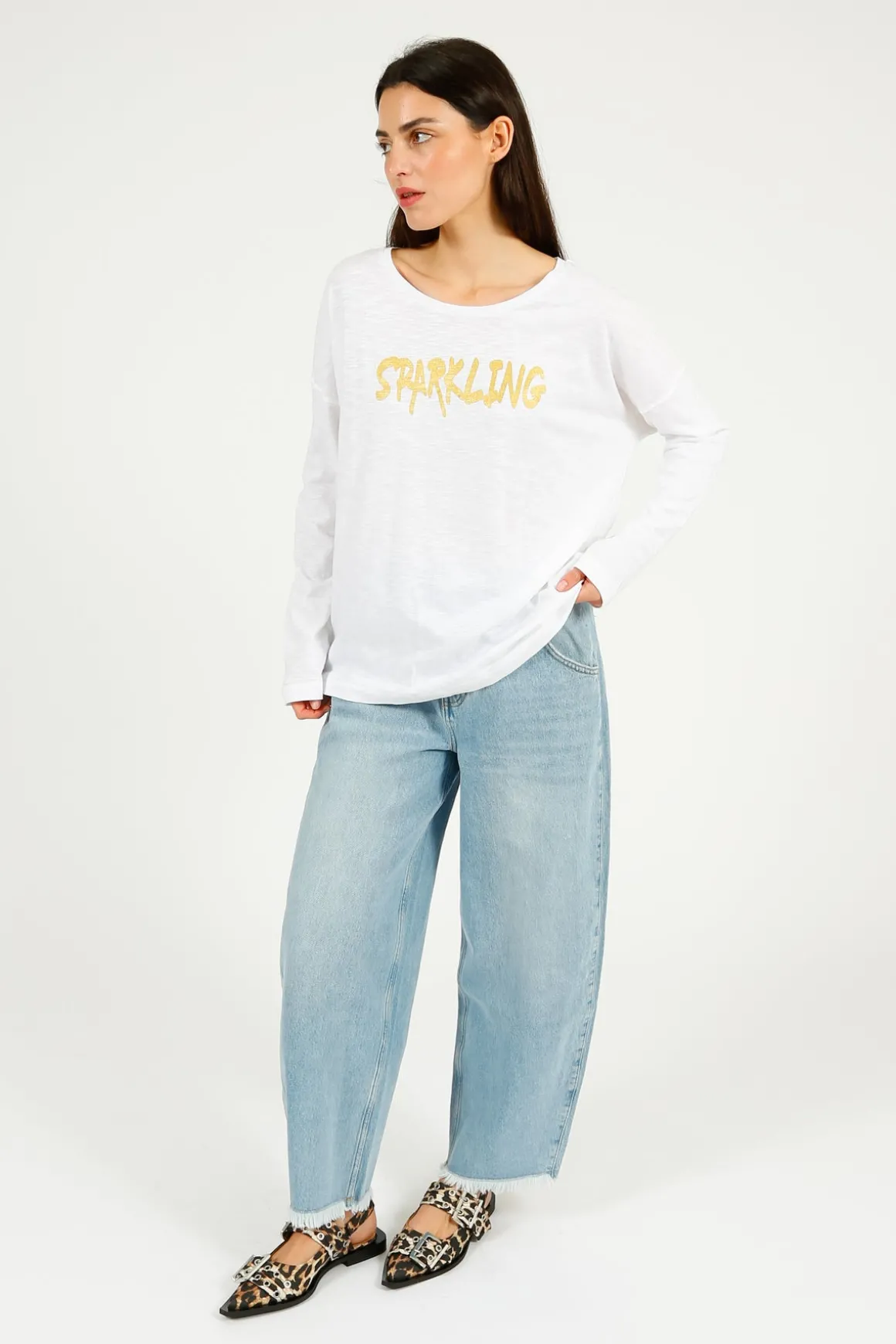 FWP Sparkling Sweatshirt in White, Gold