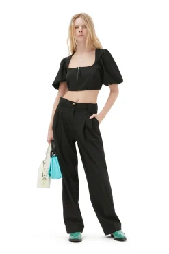 GANNI F8075 Drapey Melange Pleat Pants in Black