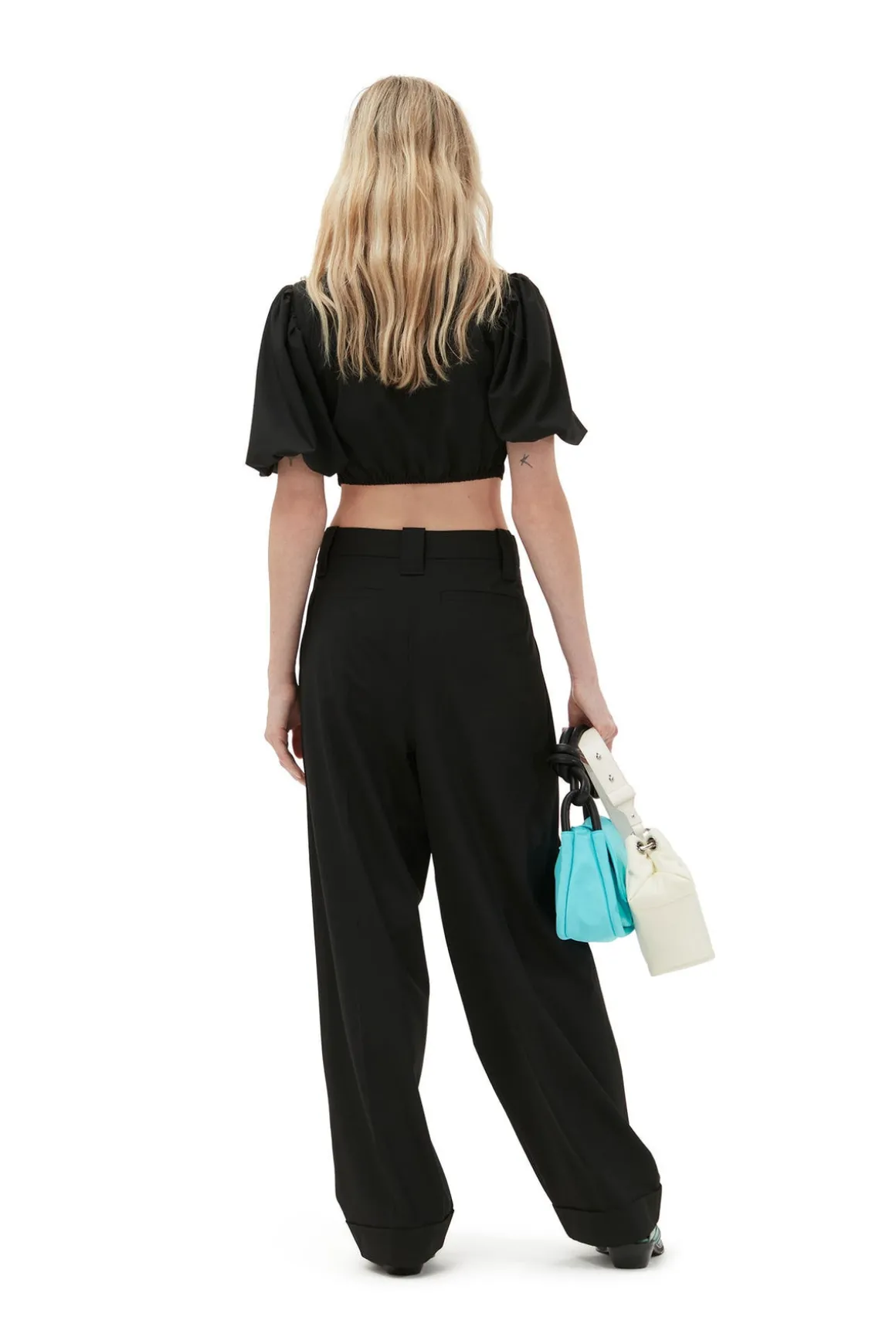 GANNI F8075 Drapey Melange Pleat Pants in Black