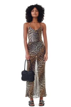 GANNI F9306 Printed Chiffon Maxi Skirt in Almond Milk