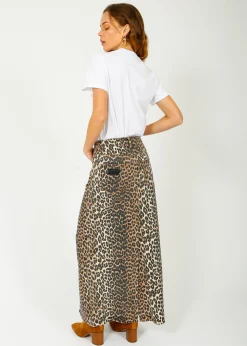 GANNI J1445 Printed Denim Maxi Skirt in Leo
