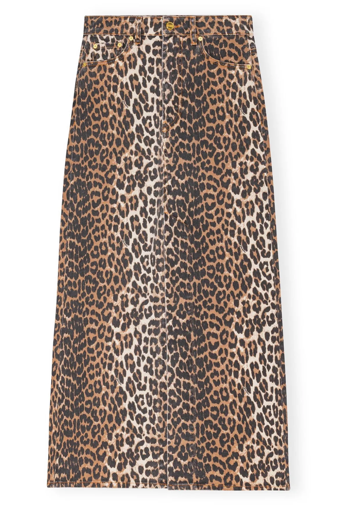 GANNI J1445 Printed Denim Maxi Skirt in Leo