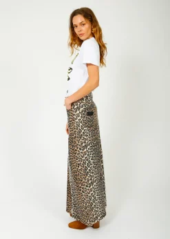 GANNI J1445 Printed Denim Maxi Skirt in Leo