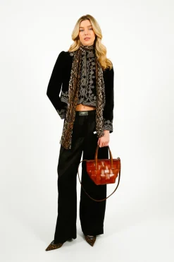 GANNI W0383 Fluid Satin Jacquard Elasticated Pants in Black