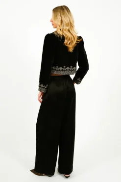 GANNI W0383 Fluid Satin Jacquard Elasticated Pants in Black