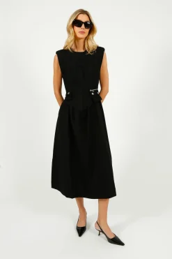 GANNI W0390 Heavy Cotton Tailoring Corset Midi Dress in Black