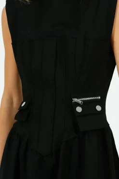 GANNI W0390 Heavy Cotton Tailoring Corset Midi Dress in Black