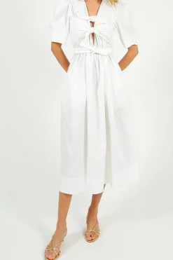 GANNI W0306 Tie Strap Midi Dress in White