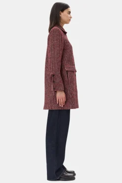 GANNI W0031 Woolen Check Midi Jacket in Racing Red