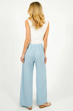 HW Flared Rayon Trousers in Light Blue
