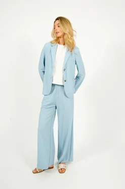 HW Flared Rayon Trousers in Light Blue