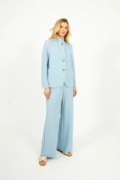HW Flared Rayon Trousers in Light Blue
